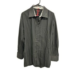 Luchiano Visconti Long Sleeve 2-Ply Mercerized Cotton Shirt Black Stripe Sz 2XLB